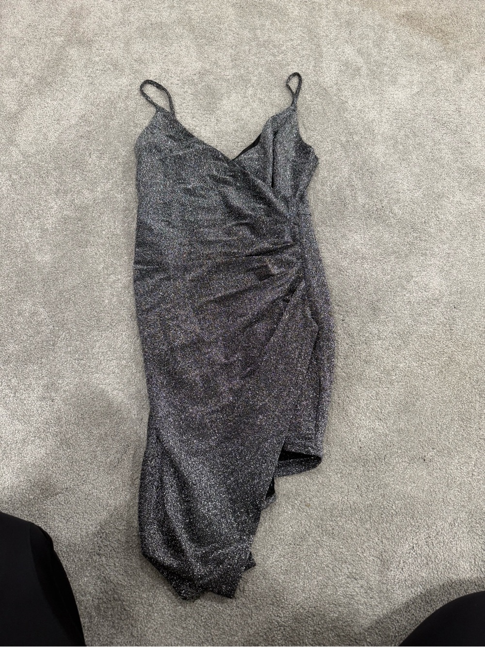 Forever 21 Shimmery Charcoal One-Shoulder Slip Dress
